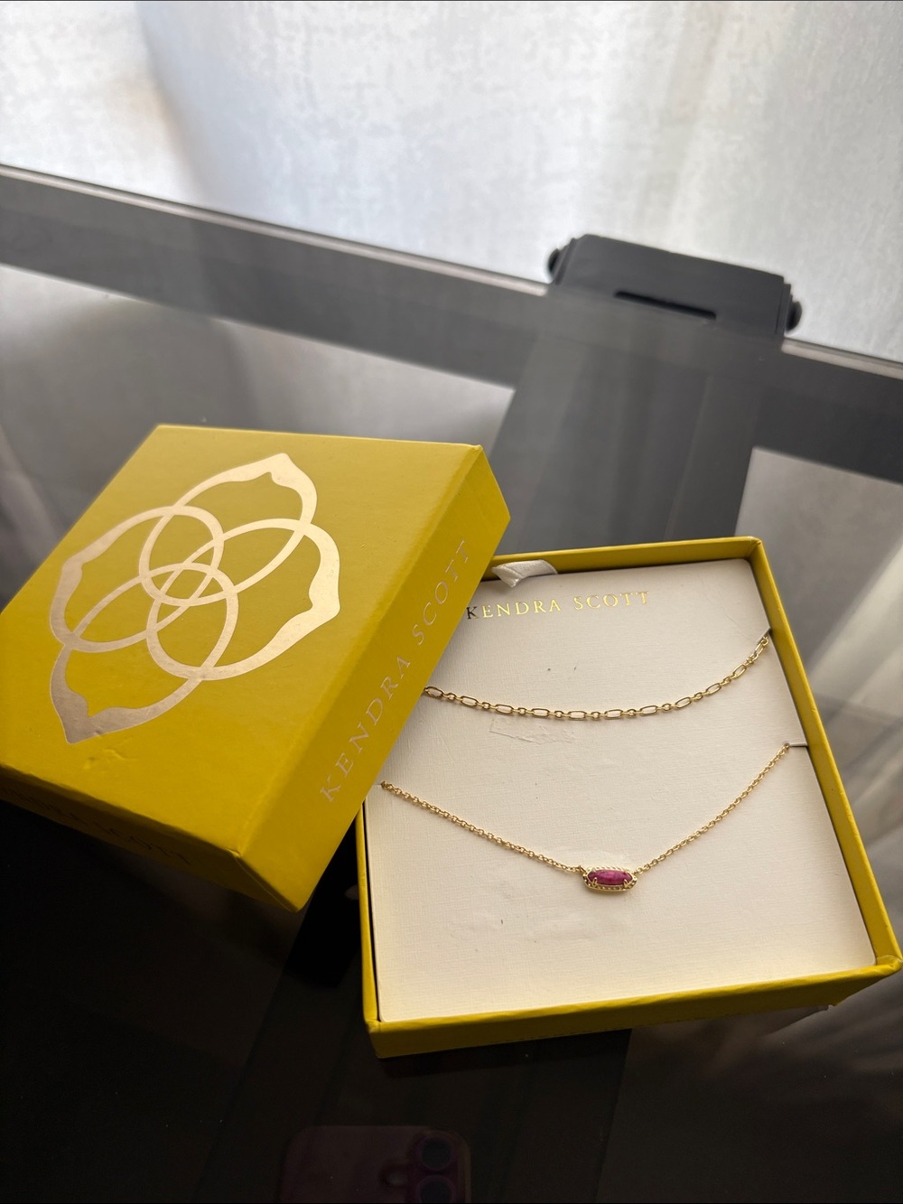 Kendra Scott Gold Layered Necklace with Pink Stone